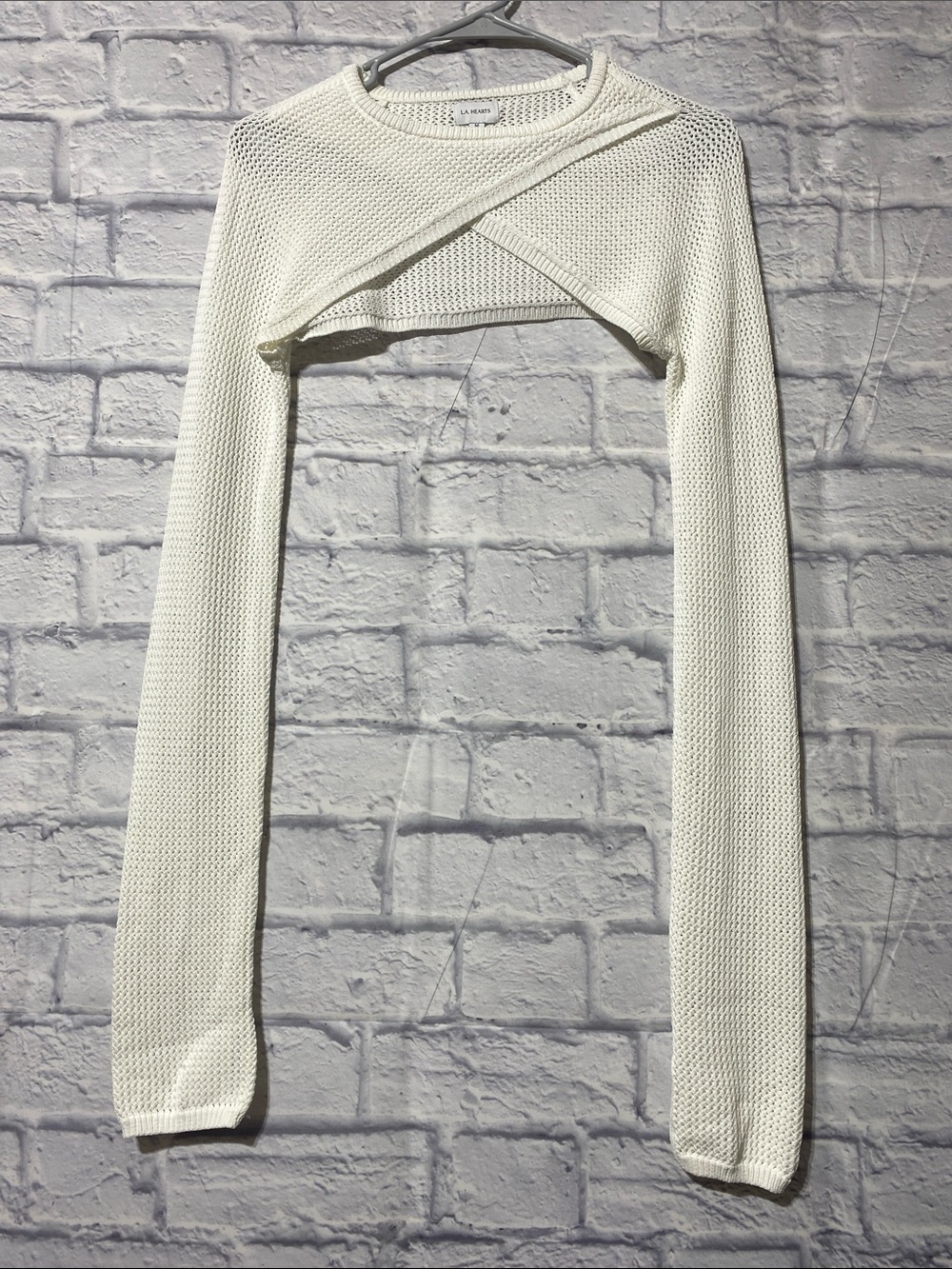 La Hearts White Cropped Open-Knit Bolero Shrug